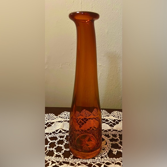 Vintage Permission Dark Orange Hand Blown  Skinny Swung Bud Vase 10” - Picture 4 of 10